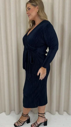 CurveWow Plisse Midi Skirt Navy
