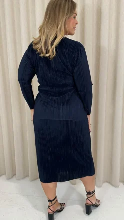 CurveWow Plisse Midi Skirt Navy