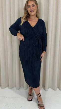 CurveWow Plisse Midi Skirt Navy