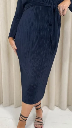 CurveWow Plisse Midi Skirt Navy