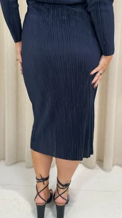 CurveWow Plisse Midi Skirt Navy