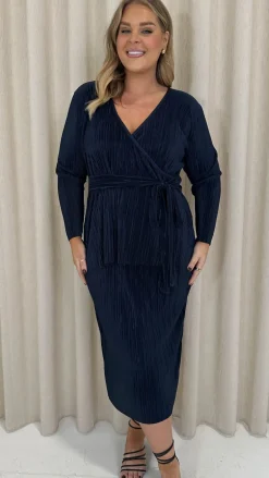 CurveWow Plisse Midi Skirt Navy