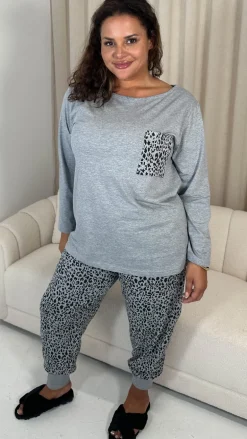 CurveWow Pocket Printed Long Sleeve Pyjama Set Leopard