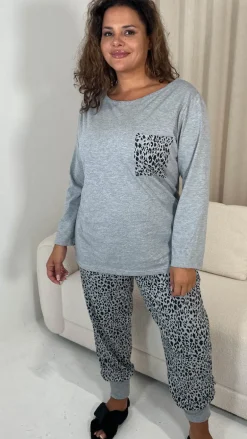 CurveWow Pocket Printed Long Sleeve Pyjama Set Leopard