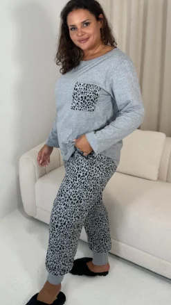 CurveWow Pocket Printed Long Sleeve Pyjama Set Leopard