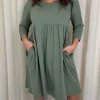 CurveWow Pocket Smock Dress Khaki