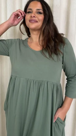 CurveWow Pocket Smock Dress Khaki