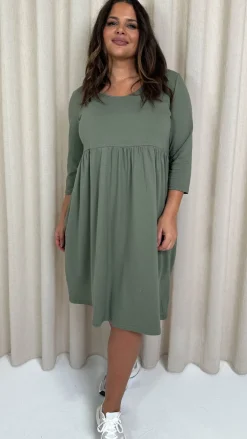 CurveWow Pocket Smock Dress Khaki