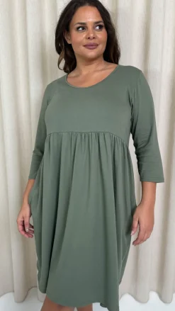 CurveWow Pocket Smock Dress Khaki