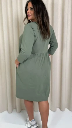 CurveWow Pocket Smock Dress Khaki