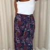 CurveWow Printed Drape Front Midi Skirt Mixed Patchwork Floral