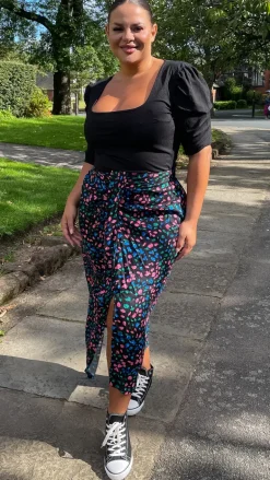 CurveWow Printed Drape Front Midi Skirt Multi Animal