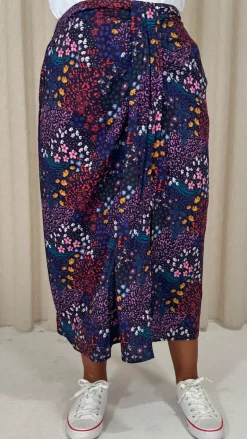 CurveWow Printed Drape Front Midi Skirt Mixed Patchwork Floral