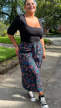 CurveWow Printed Drape Front Midi Skirt Multi Animal