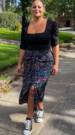 CurveWow Printed Drape Front Midi Skirt Multi Animal