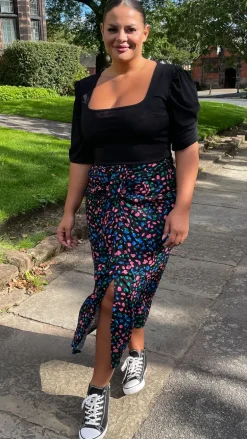 CurveWow Printed Drape Front Midi Skirt Multi Animal