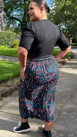 CurveWow Printed Drape Front Midi Skirt Multi Animal