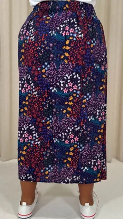 CurveWow Printed Drape Front Midi Skirt Mixed Patchwork Floral