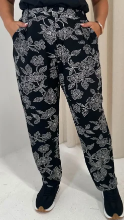 CurveWow Printed Hareem Trouser Black Mono Print