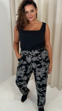 CurveWow Printed Hareem Trouser Black Mono Print