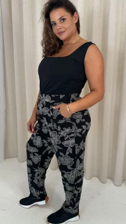 CurveWow Printed Hareem Trouser Black Mono Print