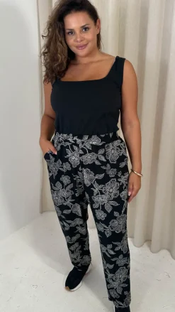 CurveWow Printed Hareem Trouser Black Mono Print