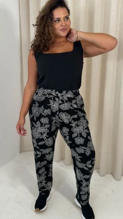 CurveWow Printed Hareem Trouser Black Mono Print