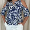 CurveWow Printed Keyhole Cold Shoulder Top Blue