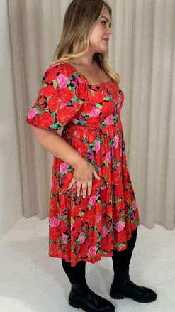 CurveWow Printed Puff Sleeve Dress Floral
