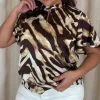 CurveWow Printed Satin Keyhole Top Animal