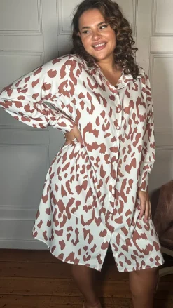 CurveWow Printed Shirt Dress White Animal