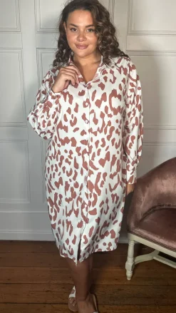 CurveWow Printed Shirt Dress White Animal