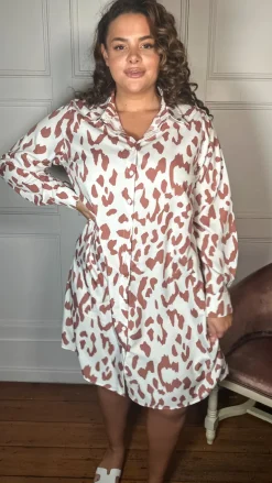 CurveWow Printed Shirt Dress White Animal