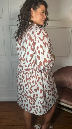 CurveWow Printed Shirt Dress White Animal