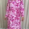 CurveWow Printed Shirt Midaxi Dress Pink Floral