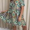 CurveWow Printed Tie Front Smock Dress Multi Aztec