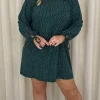 CurveWow Printed Tie Sleeve Shift Dress Teal Spot