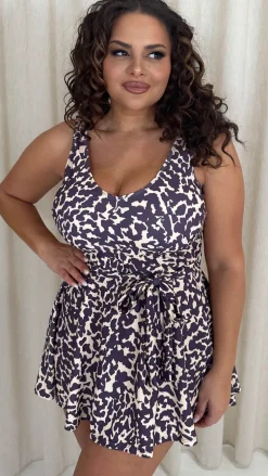 CurveWow Printed Tie Waist Swimdress Leopard