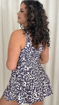CurveWow Printed Tie Waist Swimdress Leopard