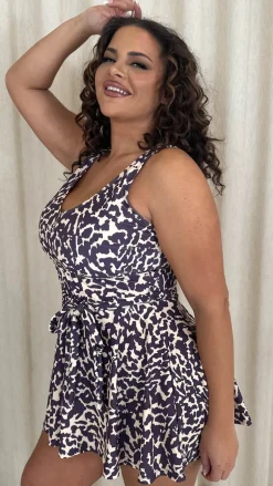 CurveWow Printed Tie Waist Swimdress Leopard