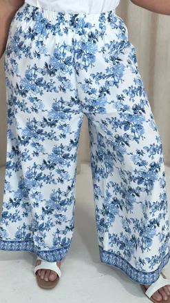 CurveWow Printed Wide Leg Trouser Blue Oriental