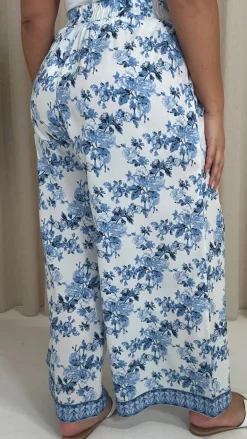 CurveWow Printed Wide Leg Trouser Blue Oriental