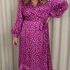 CurveWow Printed Wrap Dress Magenta Spot