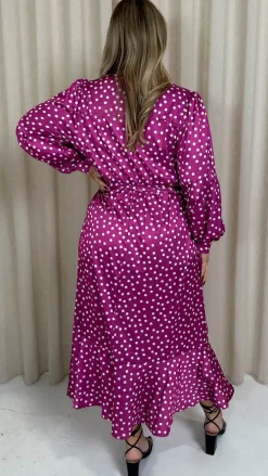 CurveWow Printed Wrap Dress Magenta Spot