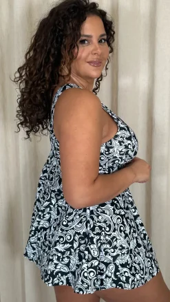 CurveWow Printed Wrap Swimdress Black Baroque