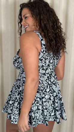 CurveWow Printed Wrap Swimdress Black Baroque