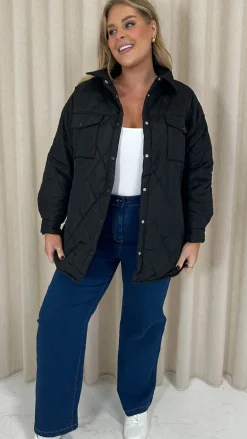 CurveWow Quilted Popper Button Jacket Black