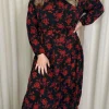 CurveWow Round Neck Tiered Midaxi Dress Red Floral
