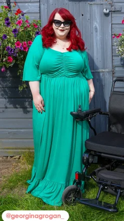 CurveWow Ruched Front Angel Sleeve Maxi Dress Green