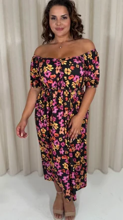 CurveWow Ruched Front Milk Maid Midi Dress Floral